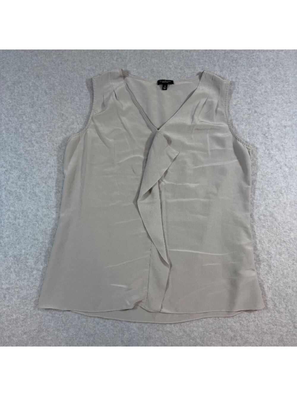 Talbots Women's Size 6 Beige Silk Sleeveless Ruffle Front Blouse Career